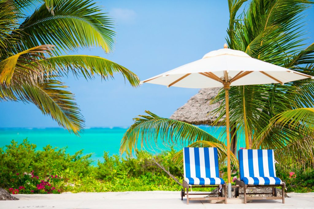 9-Day Serengeti and Zanzibar Escape 9 Beach chairs on exotic tropical resort